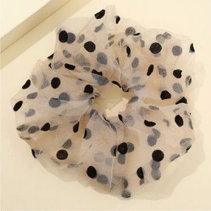 Polka Dot Mesh Detail Hair Scrunchie